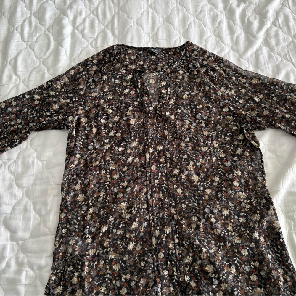 Eddie Bauer Semi-Sheer Multicolor Floral Blouse